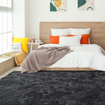 Amearea Premium Soft Fluffy Rug Modern Shag Carpet, 5.3x7.5 Feet, Fuzzy Plush Rugs for Living Room Bedroom Kids Room Home Decor, Nursery Non Slip Indoor Shaggy Carpets, Dark Grey