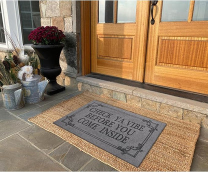 Doormat Home Decor Funny Doormat Check Ya Vibe Before You Come Inside This House Monogram Doormats Indoor Outdoor Rubber Welcome Mat Non-Slip Backing Entry Way Mats 28" x 18" Light Gray