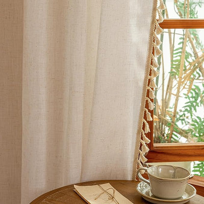 MYSKY HOME Natural Macrame Curtains 96 Inch Length for Living Room, Farmhouse Bohemian Vintage Back Tab，Light Filtering Privacy Protect Drapes for Bedroom, 50" W×96" L, Natural, 2 Panels