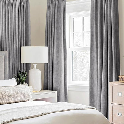 MIULEE Linen Texture Curtains for Bedroom Solid 100% Blackout Thermal Insulated Grey Curtains Grommet Room Darkening Drapes Luxury Decor for Living Room Nursery 52x72 Inch (2 Panels)