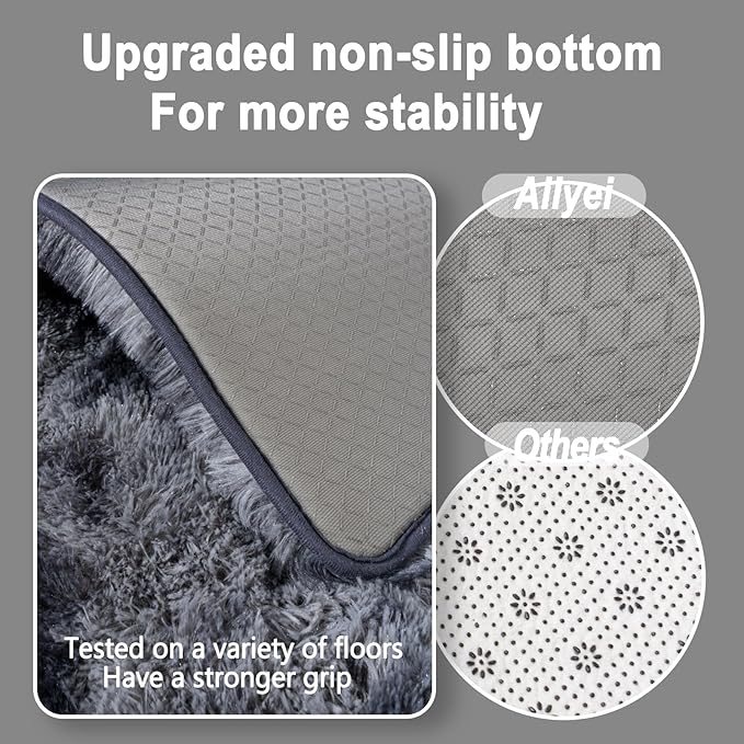 Ultra Soft Runner Rugs for Bedroom Hallways with Upgraded Non-Slip Rubber Backing & Thick Memory Sponge, 2x3 Feet Fluffy Shag Throw Area Rug for Bedside Dorm Tie-dye Dark Grey