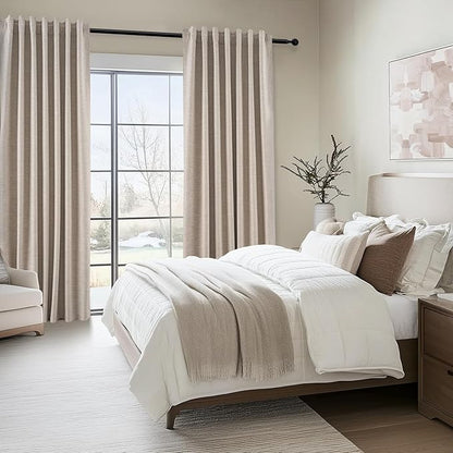 Linen Blackout Curtains 120 Inches Long for Bedroom 100% Black Out Luxury Farmhouse Ceiling Track Curtains with Hooks Drapes for Sliding Glass Patio Doors Inside 10 ft Large Window (W52 xL120 2Panels)