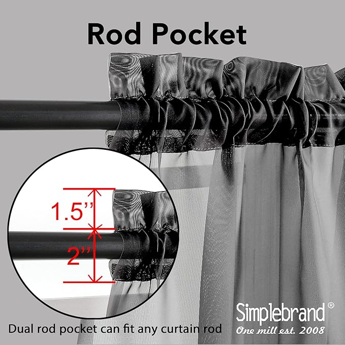 Simplebrand Black Sheer Curtains 72 Inches Long 2 Panels for Living Room, Rod Pockets Airy Window Treatments Voile Sheer Black Curtains Panels Lightweight for Front Back Patio Glass Door, 42" Width