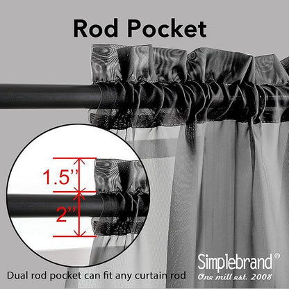 Simplebrand Black Sheer Curtains 72 Inches Long 2 Panels for Living Room, Rod Pockets Airy Window Treatments Voile Sheer Black Curtains Panels Lightweight for Front Back Patio Glass Door, 42" Width