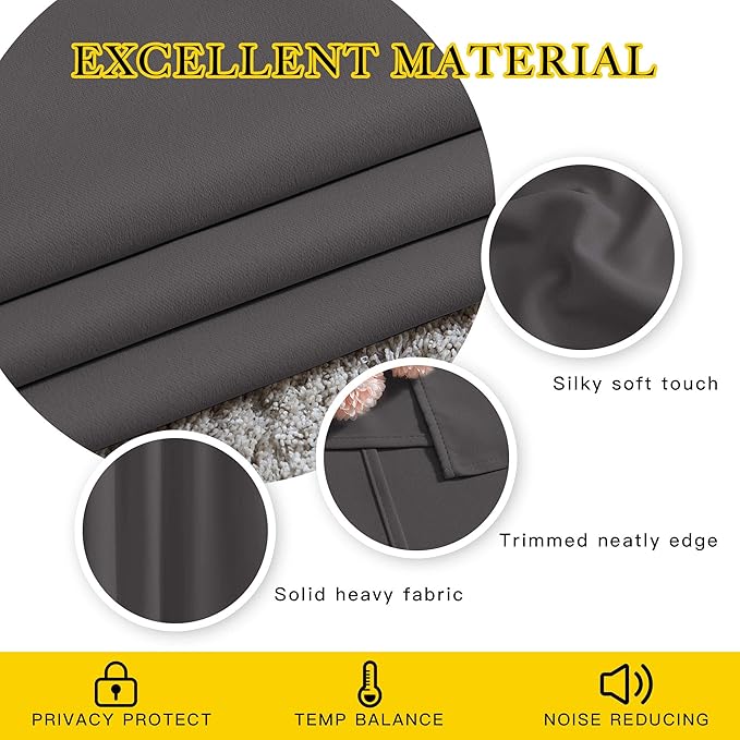 NICETOWN Grey Bedroom Blackout 90 inch Curtains - Grommet Energy Saving Thermal Insulated Room Darkening Drapes Sound Dampening Window Treatments for Living Room (2 Panels, W52 x L90)