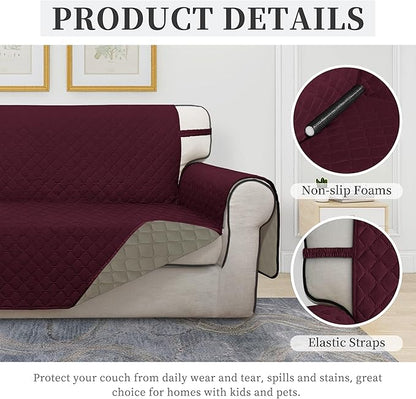 ISSUNTEX Double Protection 100% Waterproof Sofa Covers for Living Room, Couch Covers for 3 Cushion Couch Sofa, Reversible Furniture Protector Sofa Cover for Dogs, Pets, Kids (Sofa, Wine/Beige)