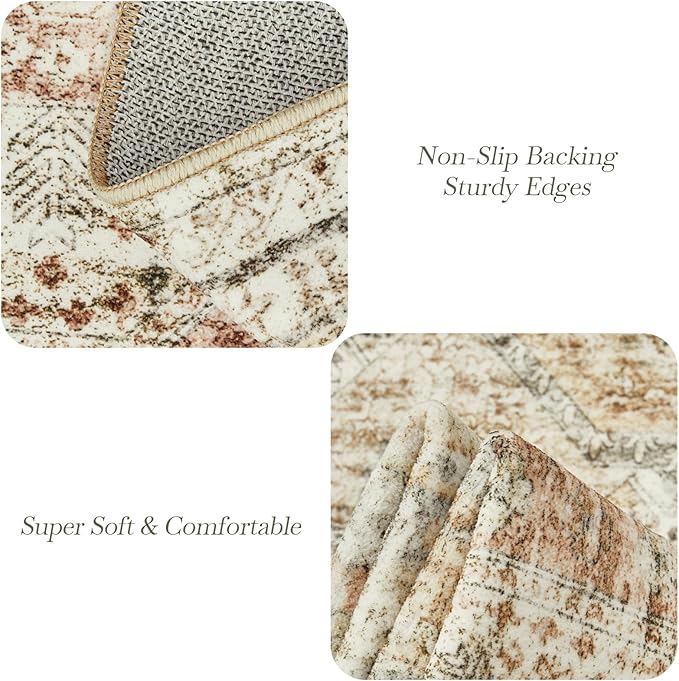 Soalmost 5x7 Area Rugs Brown Pink Low Pile Indoor Washable Trendy Faded Style Rugs for Bedroom Living Room Dining Room Foldable Non-Slip Thin Print Mat