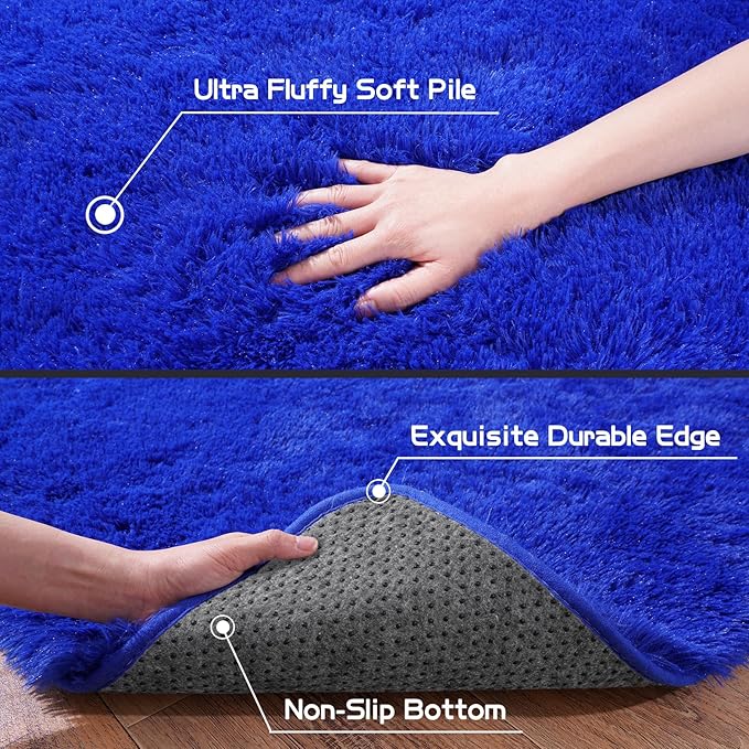 Pionblank Super Fluffy Area Rug for Living Room 5x7 Feet, Modern Indoor Shaggy Carpet, Soft Plush Non Slip Rugs for Bedroom Kids Room Teens Dorm Cloakroom Home Decor, Royal Blue