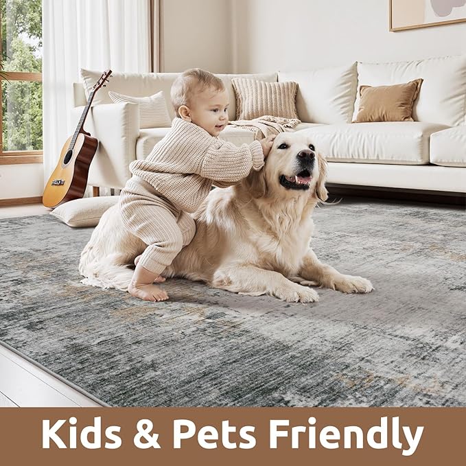 AMOAMI 2 x 6 Hallway Runner Rug Non Slip Super Soft Runner Rugs Machine Washable Low Pile Modern Abstract Runners for Hallways for Bedroom Laundry Room Kitchen, Grey