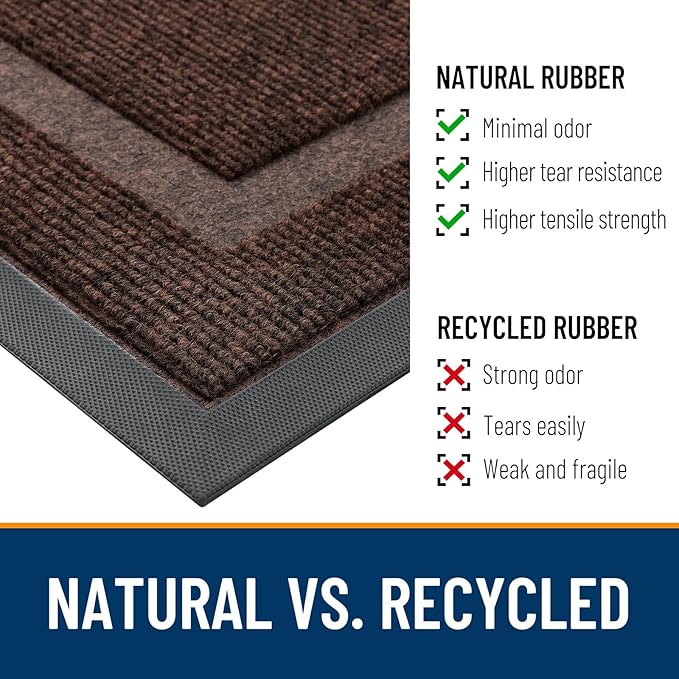 OLANLY Front Door Mat Indoor Outdoor Entrance, Waterproof All-Season, All-Weather Doormat, Sturdy Natural Rubber, Fade Resistant, Low Profile, Easy Clean Patio Porch Entryway Mat, 59x35, Dark Brown