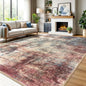IOHOUZE Abstract Area Rugs 9x12 Ft Washable Large Rugs for Living Room, Non Slip Dining Room Rug, Printed Faux Wool Rugs for Bedroom, Floor Carpet for Office Nursery Playroom, Red/Multi