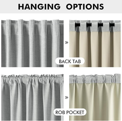 MIULEE 100% Blackout Linen Curtains for Bedroom, Grey Solid Luxury Decor Thermal Insulation Room Darkening Drapes for Living Room Nursery Back Tab Rod Pocket 42 x 84 Inches, 2 Panels