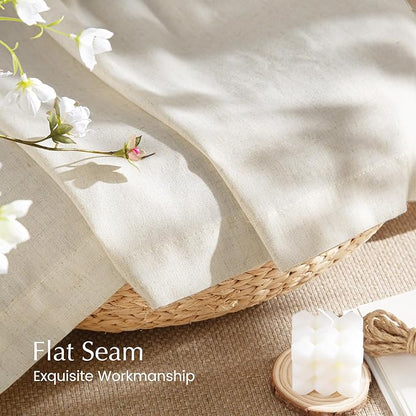 NICETOWN Linen Flax Semi Sheer Curtains 92" Length, Grommet Window Treatments Privacy Added with Light Penetration Vertical Drapes for Loft/Home Office, Natural, W55 x L92, 2 Panels