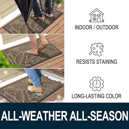 Colorxy Waterproof Doormat, Sturdy Natural Rubber Front Indoor Mat, Non Slip Low Profile Indoor Outdoor Door Mats, Stain and Fade Resistant Floor Mat, Easy Clean Patio Entrance Mat, 59''x23'', Brown