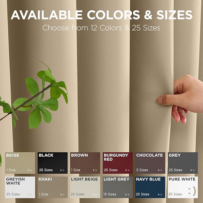 Joydeco Blackout Patio Sliding Door Curtains 90 Inches Long, Grommet Privacy Room Divider Curtains, Extra Wide Thermal Blackout Drapes for Bedroom Living Room (Light Beige, 70Wx90L, 1 Panel)
