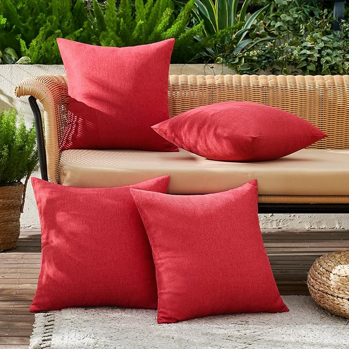 MIULEE Pack of 4 Decorative Throw Pillow Covers Linen Waterproof Pillow Covers Farmhouse Cushion Cases for Outdoor Patio Garden Tent Balcony Couch Sofa18x18 inch Red