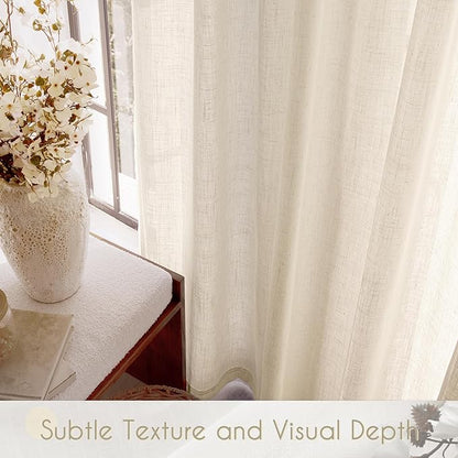 Apricot Linen Curtain 108 inch Length 2 Panels Set Back Tab Light Filtering Living Room Curtain Drapes Home Office Modern Minimalist Decor Farmhouse Boho Neutral Cream Semi Sheer Curtain 108 inch Long