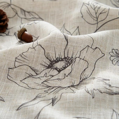 jinchan Linen Floral Curtains for Living Room 84 Inch Length Grey Flower Curtain Rod Pocket Back Tab Farmhouse Curtains with Printed Floral Bedroom Window Curtain Set, 2 Panels Gray