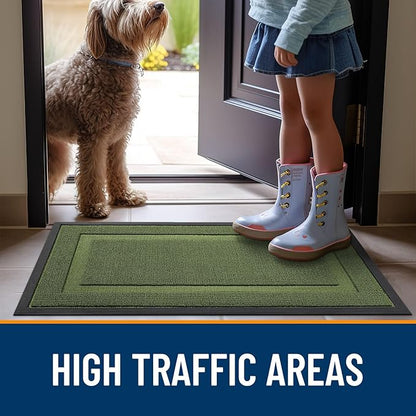 OLANLY Front Door Mat Indoor Outdoor Entrance, Waterproof All-Season, All-Weather Doormat, Sturdy Natural Rubber, Low Profile, Easy Clean Patio Porch Entryway Mat, 35x23, Classic Green