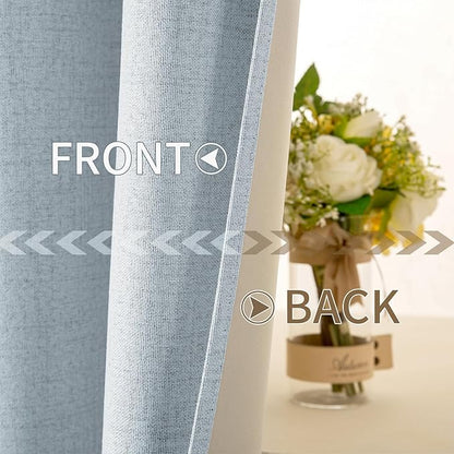 MIULEE Linen Textured Curtains for Bedroom Solid 100% Blackout Thermal Insulated Chambray Blue Grommet Room Darkening Curtains & Drapes Luxury Decor for Living Room Nursery 52 x 54 Inch (2 Panels)