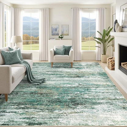 8x10 Area Rugs for Living Room, Washable Modern Abstract Large Area Rug Neutral Soft Non Slip Kids Rug Stain Resistant Indoor Carpet for Bedroom Nursery Dining Room Playroom(Green, 8'x10')