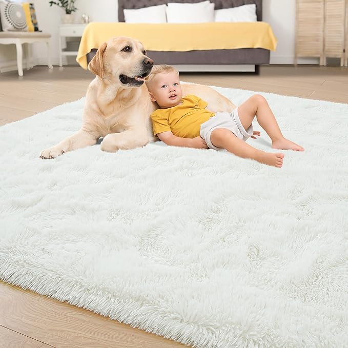Tepook Super Soft Fluffy Rug for Bedroom, Modern Shaggy Fuzzy Kids Rugs for Living Room, Plush Indoor Nursery Home Decor Dorm Carpet with Non-Slip Bottom, Cream White, 3 X 5 Feet