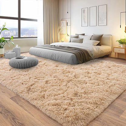 Pionblank 8x10 Rug for Living Room, Fuzzy Plush Large Area Rug, Fluffy Modern Shag Non Slip Soft Furry Carpet for Bedroom Kids Room Nursery Teens Dorm Home Decor, Camel