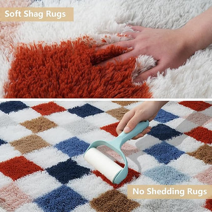 Shag Area Rug for Bedroom Living Room,4x6 Fluffy Soft Colorful Checkered Rug Fuzzy Shaggy Bedroom Carpet,Indoor Plush Floor Rugs for Kids Boys Girls Teen Dorm Nursery Home Decor