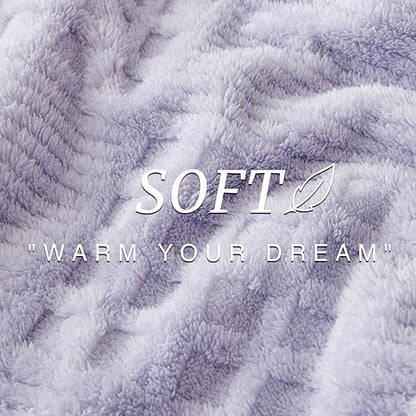 EXQ Home Fleece Throw Blanket for Couch or Bed - 3D Waffle Patchwork Pattern Jacquard Decorative Blankets - Cozy Soft Lightweight Fuzzy Flannel Blanket Suitable for All Seasons(50"×60",Light Purple)