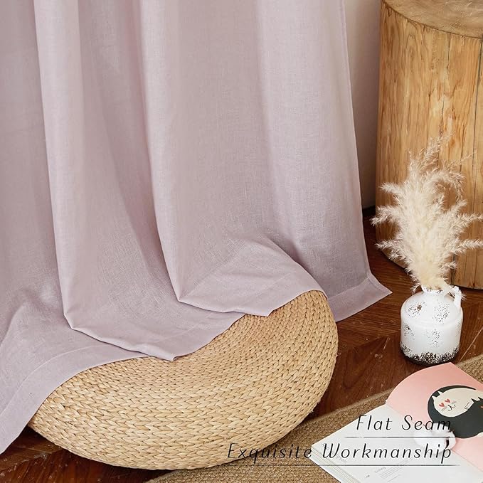 NICETOWN Blush Pink Linen Curtains for Kitchen, Thick Flax Small Window Treatments Semi Sheer Privacy Assured with Light Through for Cafe/Bathroom, W42 x L90, 2 Panels