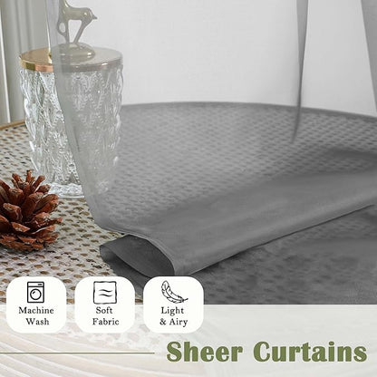 Lecloud Charcoal Grey Sheer Curtains 63 Inch Length 2 Panels, Rod Pocket Light Filtering Bedroom Curtains for Living Room, Window Treatments Voile Drapes for Bathroom, Each Panel 59" W x 63" L