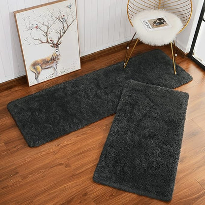 Chicrug Soft Runner Rug for Bedroom Living Room Plush Fluffy Rug 2x3 Feet, Shag Furry Runner Rugs Carpet Non Shedding for Nursery Children Kids Girls Room Home Decorative, Dark Grey