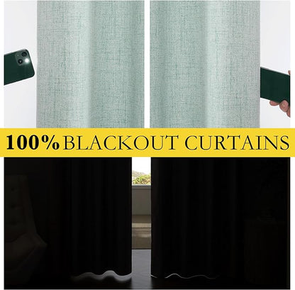 NICETOWN 100% Absolutely Blackout Linen Curtains with Thermal Insulated Liner, Seafoam Green, 62" Wide, 120" Length Energy Saving Curtains for Living Room 2 Panels Set, Vertical Blinds