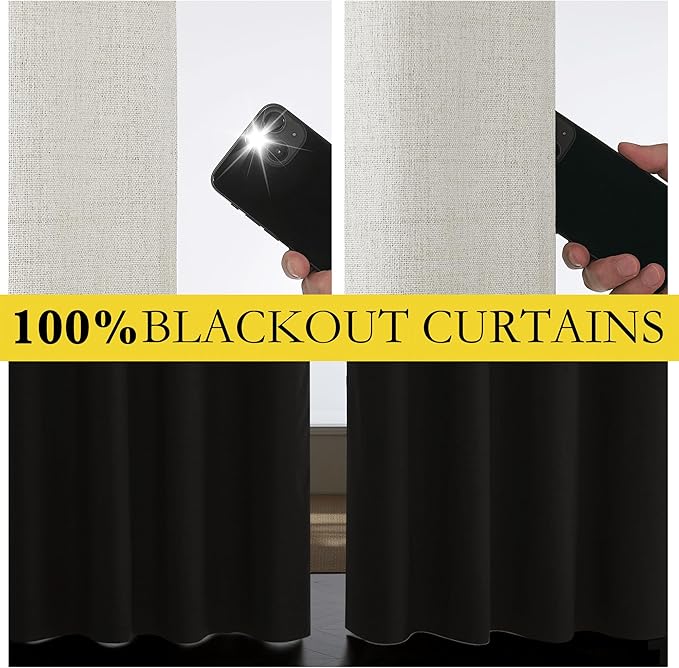 NICETOWN Snowbound Vintage Linen 100% Blackout Curtains for Dining Room, Thermal Insulated Curtains 45" Long, Noise Reducing Window Treatment Drapes for Kitchen, 42" Wide Per Panel, Set of 2