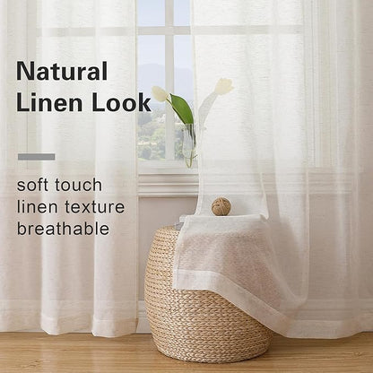 Simplebrand Natural Linen Textured Sheer Curtains 63 Inch Length 2 Panels, Rod Pocket Solid Color Window Sheer Curtain Panels, Elegant Curtains & Drapes for Living Room, Bedroom (40" W x 63" L)