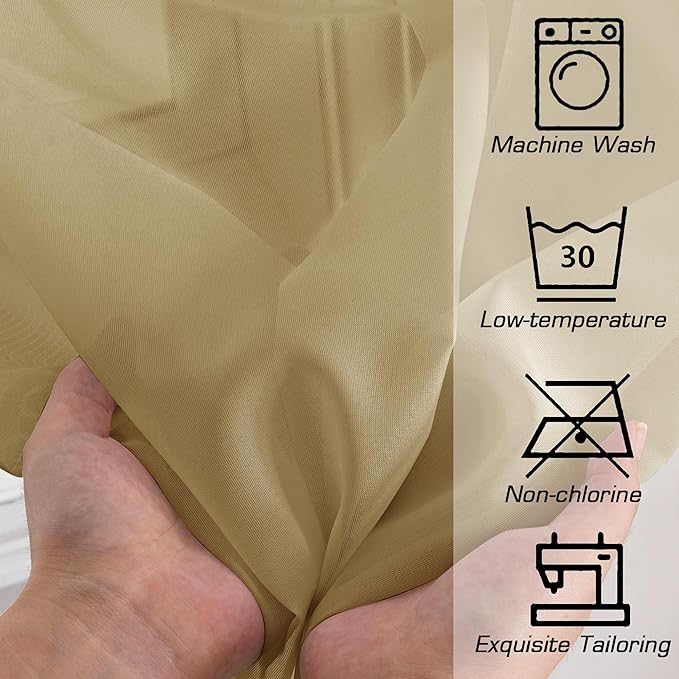 OWENIE Gold Sheer Curtains 84 Inch Length 2 Panels Set, Light Filtering Voile Fimly Sheer Drapes for Living Room/Bedroom, 2pcs, Gold Solid Rod Pocket Sheer Curtains, Each 42" W x 84" L