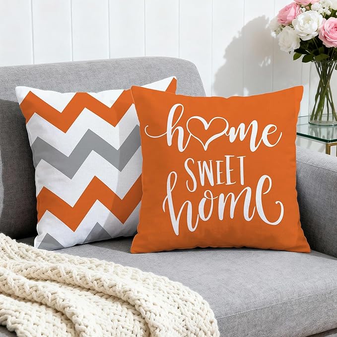 Hexagram Geometric Orange Pillow Covers 16x16 Set of 4, Decorative Outdoor Boho Modern Throw Pillow Covers, Home Sweet Home Farmhouse Cushion Case for Couch Sofa Bedroom Indoor Decor(No Insert)