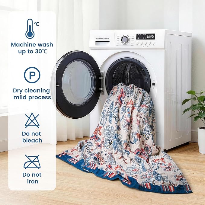 MSGKV Boho Throw Blanket 90"x108" 100% Cotton Floral Blanket for Bed Spring Breathable Lightweight King Blankets All Seasons Home Decor Muslin