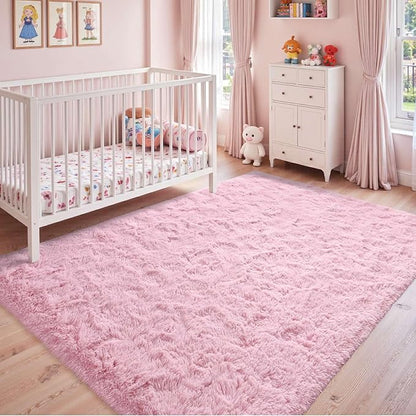 6x9 Ft Large Pink Rugs for Living Room Girls, Shag Fluffy Area Rug for Bedroom, Ultra Soft Furry Rug Indoor Carpet for Kids Room Nursery Home Decor