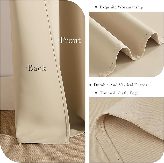 PONY DANCE Thermal Insulated Small Window Curtains Short Drapes for Nursery Bathroom Kitchen Laundry RV Basement, 34 inch Wide by 24 in Long, Biscotti Beige, 2 Panels