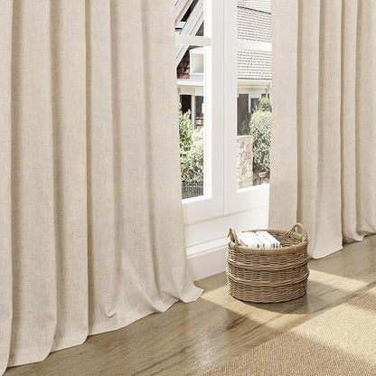Nanspring Extra Long 120 Inch Curtains for Living Room Cream Beige Linen Light Filtering Semi Sheer Curtain Back Tab Modern Farmhouse Decor Floor to Ceiling High Window for Bedroom 52x120, 2 Panels