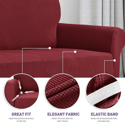 ZNSAYOTX Stretch Oversized Couch Cover Universal Sofa Covers for Living Room Dogs Pet Furniture Protector Spandex Extra Large Sofa Slipcovers with Anti Slip Foam Sticks (Wine Red, XL Sofa)