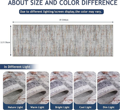 Kitchen Runner Rug 2.5x8 Runners for Hallways，Abstract Washable Runner Rugs Non-Slip Backing Rug Runner, Stain Resistant 8ft Runner Rug,Soft Floor Carpet Rugs for Bedroom，Laundry Room