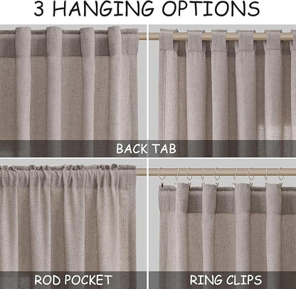 Nanspring Brownish Grey Linen Curtains for Living Room 110 Inches Long Back Tab Light Filtering Semi Sheer Curtain Modern Farmhouse Decor for Bedroom Office Luxury Textured Drapes 52x110, 2 Panels