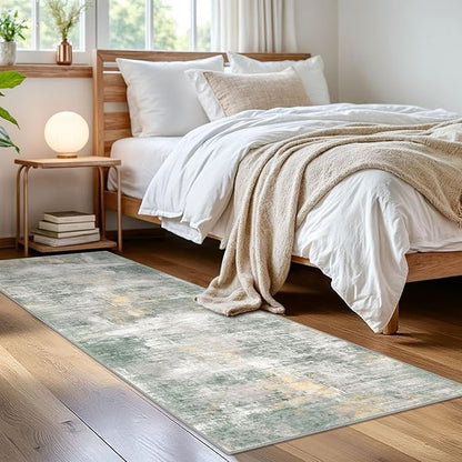 IOHOUZE Abstract Runner Rug 2x6 Ft Washable Runners for Hallways, Non Slip Kitchen Runner Printed Faux Wool Entryway Runner Indoor, Modern Abstract Carpet for Hall Kitchen, Light Green/Gray/Orange