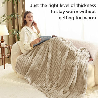 IMEET Linen Ribbed Twin Blanket for Bed - 300GSM Lightweight Soft Fleece Blanket for Men Women, Cozy Blankets Graduation Birthday Gifts, Striped Spring Home School Dorm Decor, Linen, 60x80 Inches