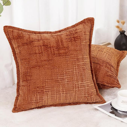 HPUK Fall Chenille Soft Throw Pillow Covers 18x18 Set of 2, Accent Cushion Covers for Living Room, Bedroom, Decorative Solid Color Pillow Covers for Couch, Sofa, Chair, Orange