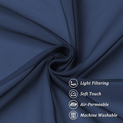 Chyhomenyc Voile Sheer Curtain Panels 54in Long 2 Pack, Short Bathroom Window Curtains for Small Window/Living Room/Guest Room/Basement, Airy Light Filtering Drapes, 42W x 54L inch, Navy Blue