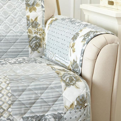 Great Bay Home Reversible Patchwork Loveseat Cover - Washable Slipcover Furniture Protector with Elastic Straps - Perfect for Kids & Pets - Box-Stitched Detail (Grey)