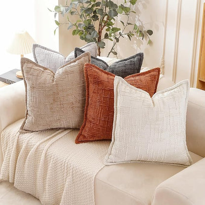 HPUK Fall Chenille Soft Throw Pillow Covers 18x18 Set of 2, Accent Cushion Covers for Living Room, Bedroom, Decorative Solid Color Pillow Covers for Couch, Sofa, Chair, Orange
